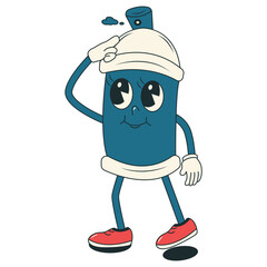 Spray Paint Cans Character with Vintage Cartoon Design Style. Vector Illustration
