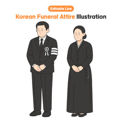 Korean Funeral Attire Illustration | Male and Female Mourners in Traditional Mourning Dress