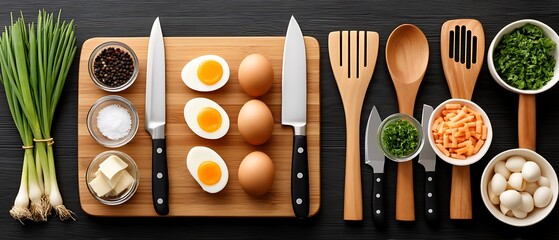 Eggs, Utensils, Ingredients