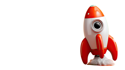 Rocket Ready for Launch: A vibrant rocket, poised for ascent, with a bold red and white design, capturing a sense of adventure, innovation, and boundless potential.