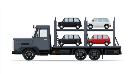 Efficient car transportation, a truck safely hauling vehicle on the road
