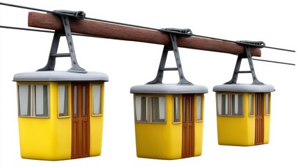 Set of three yellow trash bins with wooden handles for efficient waste disposal three