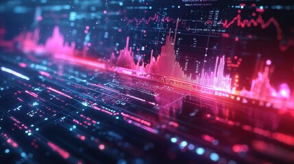 A vibrant digital visualization showcasing data analysis with colorful graphs and patterns representing statistics and technology trends.
