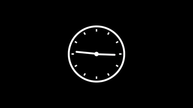 Abstract spinning clock icon animation on black background. 4k video.