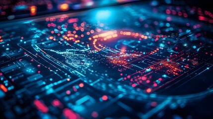 Obraz premium Digital city map interface in cockpit