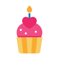A cute and colorful cupcake with heart shaped sprinkles and a candle