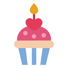 A cute and colorful cupcake with heart shaped sprinkles and a candle