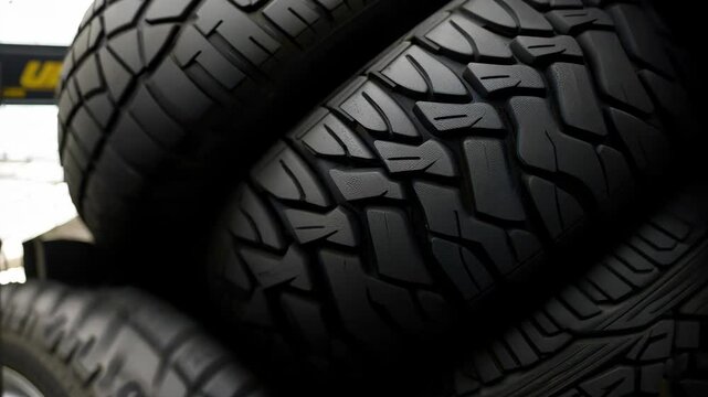 This image showcases a detailed close-up of textured rubber tire treads, emphasizing the intricate patterns designed for enhanced performance and safety on the road.