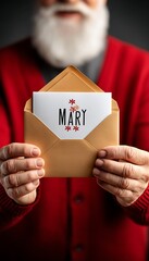 Elderly Man Holds Christmas Card
