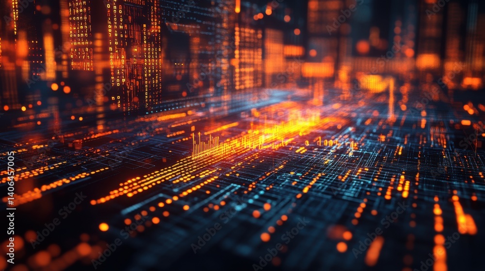Poster a vibrant digital landscape filled with glowing data streams, representing technology and informatio