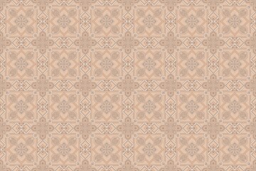 ダマスク柄 花柄 ベージュ タイル