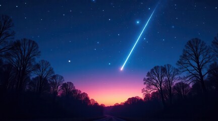 Fototapeta premium Serene Night Scene with a Brilliant Meteor Shower Over a Silhouetted Road