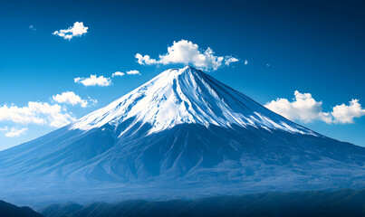 Majestic Snow Covered Mountain Peak Under Blue Sky