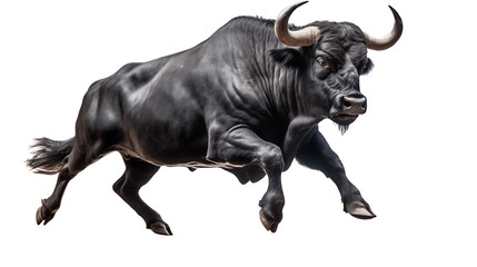 A black bull running on a transparent background 