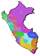 High-resolution illustration of the map of Peru, showcasing the complete geographical shape of the country