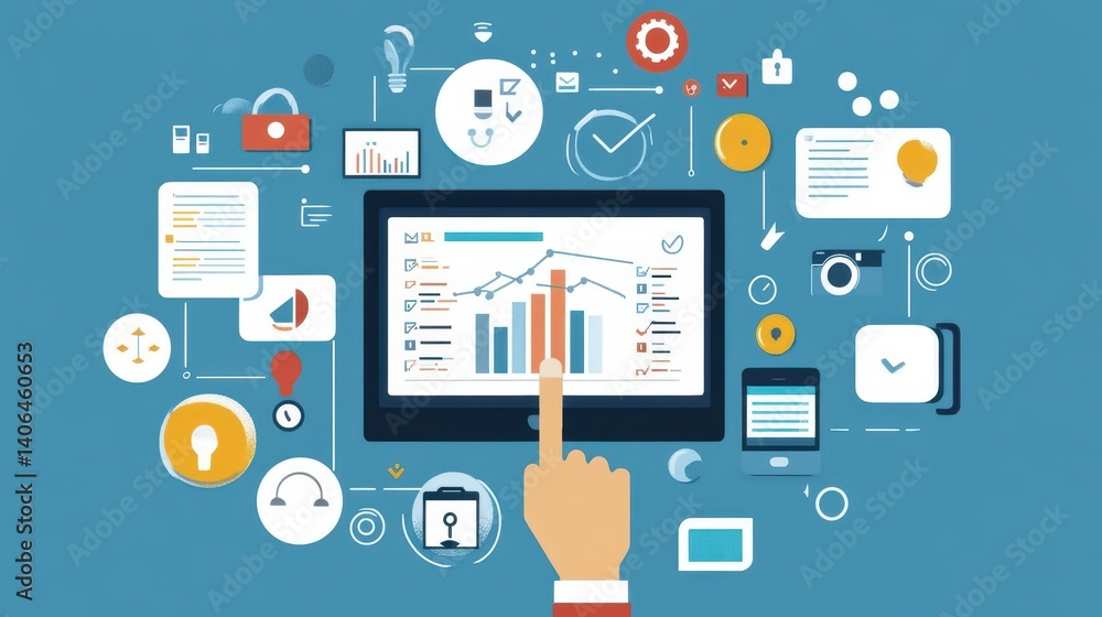 Poster digital business process management and performance metrics.