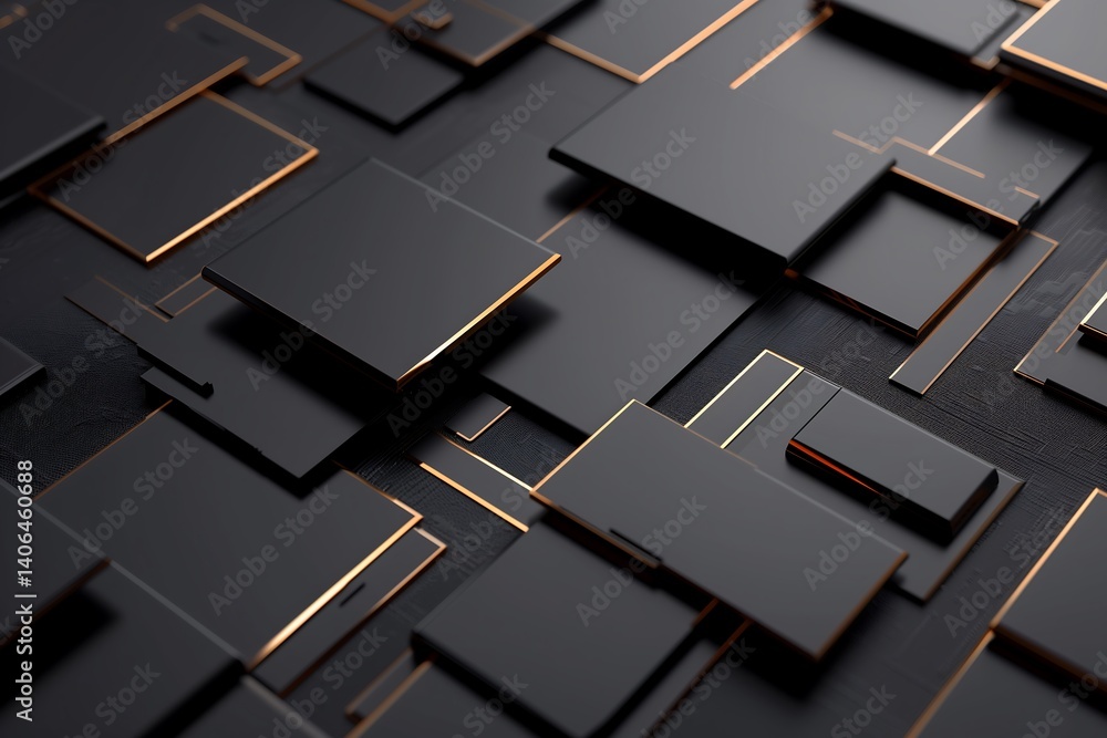 Poster a sleek abstract 3d layered background with glass-like surfaces and iridescent reflections, stacked 