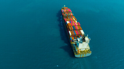 Aerial view of the freight shipping transport system cargo ship container. international...