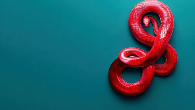 This captivating close-up features a vibrant green snake coiled elegantly against a soothing teal background. The intricate scales and vivid color invite admiration for nature's artistry.