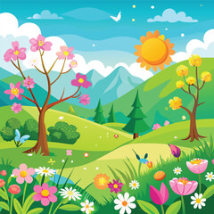 Fototapeta premium spring landscape with trees and flowers