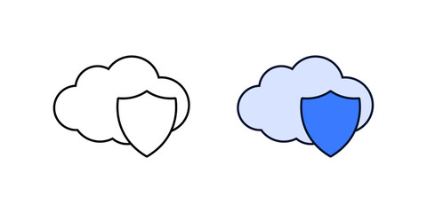 Cloud security shield icon – outline and color versions. Represents data protection and cyber defense in cloud services.