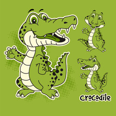 Cute Cartoon crocodile  with friends, Animal Nature, isolated Flat Vector Illustration