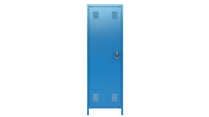 Isolated single blue metal locker against a transparent background