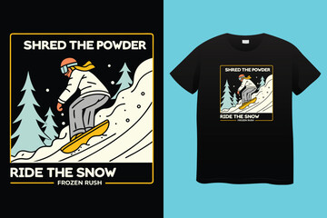 Ski winter sport vintage typography t shirt design with glasses and skier silhouette	