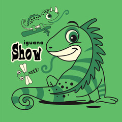 Cute cartoon animal iguana reptile Flat Vector Illustration