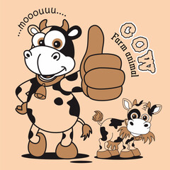 cute cow with friend , Animal Nature, isolated Flat Vector Illustration