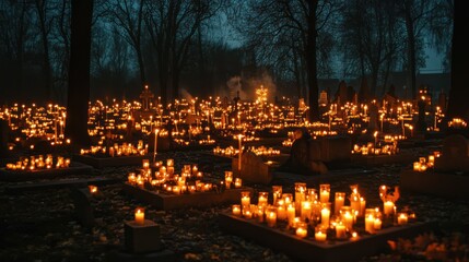 Candlelit Remembrance: An Evocative All Souls' Day Scene in the Cemetery