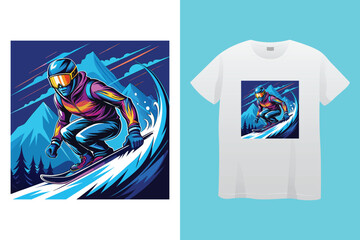 Ski winter sport vintage typography t shirt design with glasses and skier silhouette	