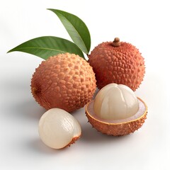 Lychee and Longan fruits, whole and peeled, hyper-realistic texture, detailed skin and juicy flesh, high-resolution studio lighting