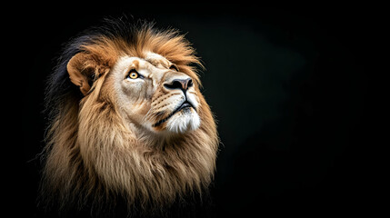 Magnificent Lion Portrait Displaying Golden Brown Fur With Intensity on Black Background