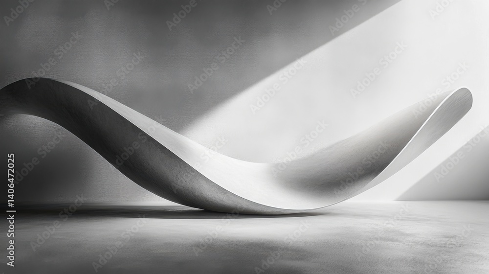 Poster a sleek white sculpture curves elegantly in a minimalistic space, illuminated by soft lighting, crea