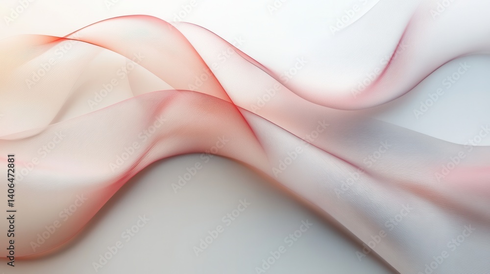 Poster a flowing abstract design featuring smooth, translucent waves in shades of red and white, creating a