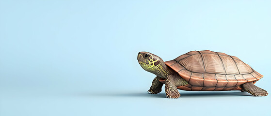 Pixelated Tortoise in Light Blue Studio Setting 3D Render Digital Art