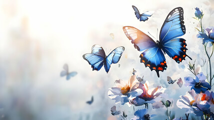 Blue Orange Butterflies And Soft Flowers