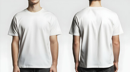 Front And Back View Of A White T Shirt On A Man In A Studio Background
