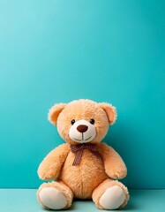 Obraz premium Full body photo of a cute Teddy Bear with a plain soft blue background