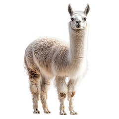 Obraz premium Cute llama standing in full view isolated on transparent background 