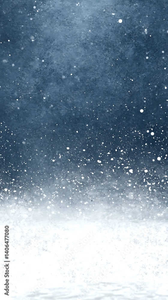 Poster ephemeral snowfall texture overlay on a textured deep blue background