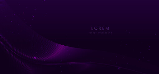 Fototapeta premium Abstract glowing neon purple wave light lines on dark purple background. Modern design.
