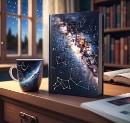 A book-shaped cup holder paired with a matching book, creating a whimsical and functional reading companion.  