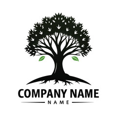 Obraz premium Strong, stylized tree logo with roots and leaves