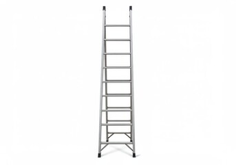 Isolated image of a silver metal step ladder with black rubber feet on a white background studio shot