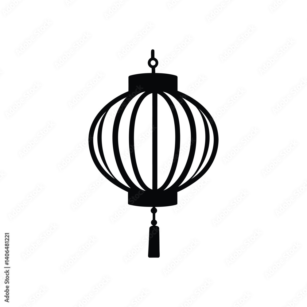 Poster Hanging Paper Lantern with Transparent Background in Simple Line Art Style