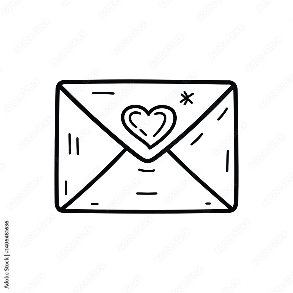 Poster heart adorned envelope with doodle style on a transparent background design