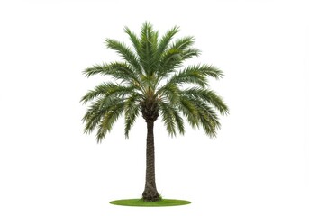 Obraz premium A single date palm tree with green fronds isolated on a plain white background in a studio shot