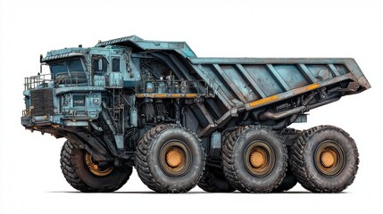 Obraz premium Heavy-duty dump truck operated in a construction site during daylight hours showcasing its massive frame and sturdy wheels